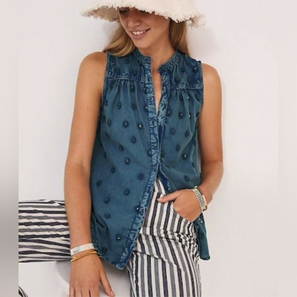 Pilcro Jean Color Embroidered Sleeveless Blouse Size XS
